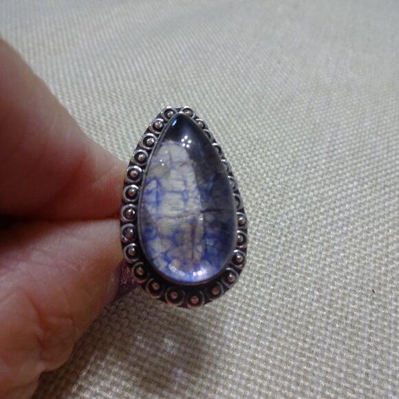 Gorgeous BLUE/PURPLE DRAGONS VEIN AGATE Handmade Sterling 925 Ring SIze 8 #468C - Picture 2 of 3